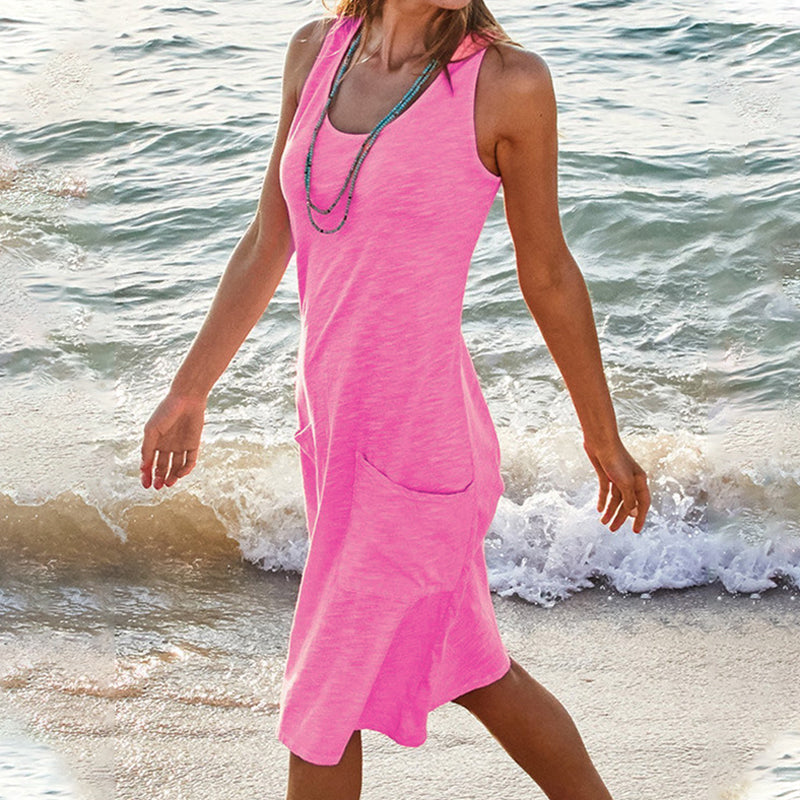 Women's Tank Top Vest Soild Pocket Daily Dress