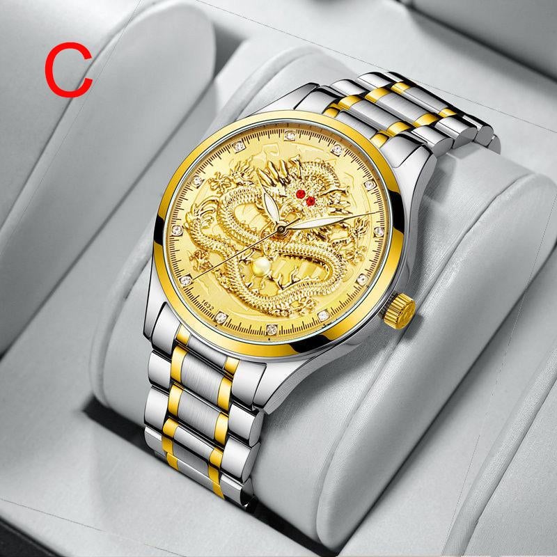 Fashionable Embossed Golden Dragon Watch