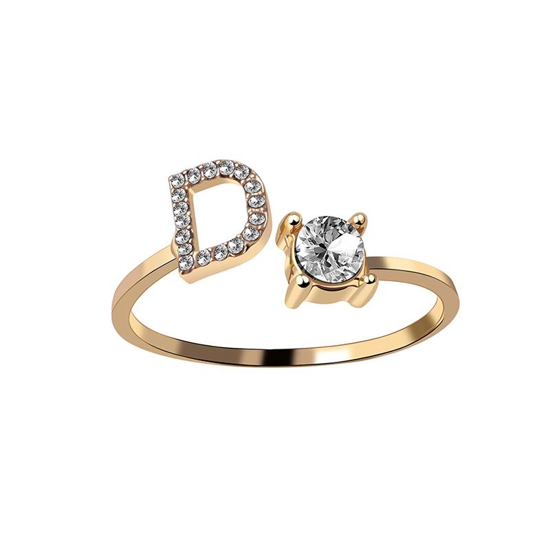 A-Z Letter Gold Color Metal Adjustable Opening Ring