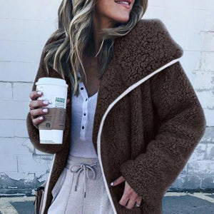 Women Hooded Sherpa Coat Shawl Collar Solid Teddy Bear Coats