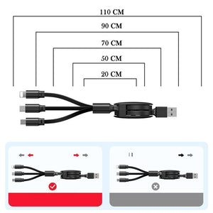 3-1 Retractable charging cable for IOS, Micro and Type-c