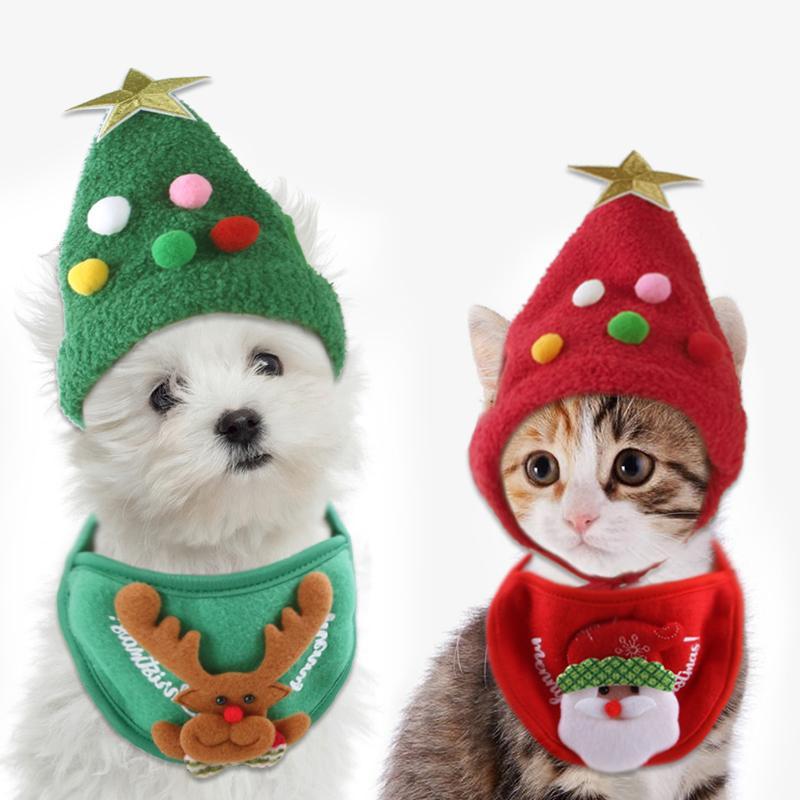 Christmas decoration pet hat and bib