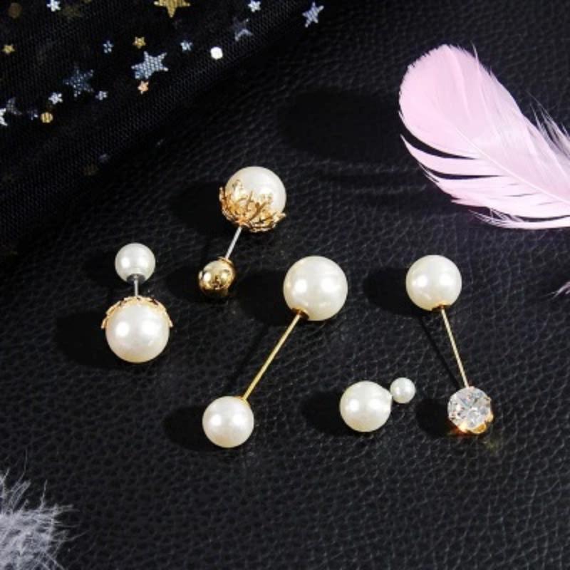 Women Vintage Pins Double Head Simulation Pearl Big Brooches, 5PCs