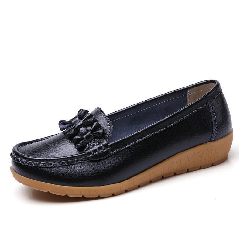 Women Solid Color Bowknot Casual Loafers