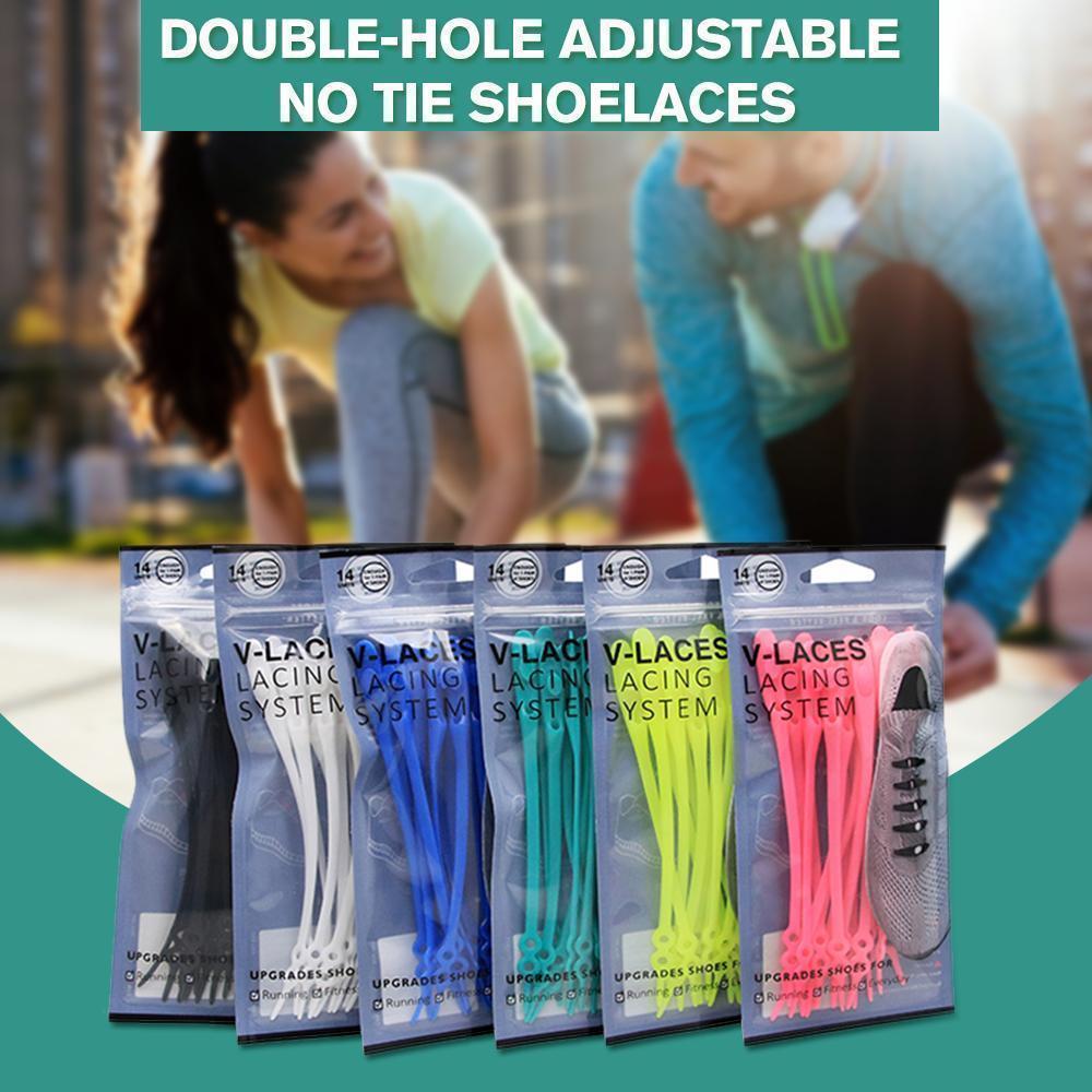 New Double-hole Adjustable No Tie Shoelaces,14 Pcs