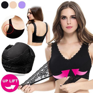 Wireless Front Cross Buckle Lace Lift Bra