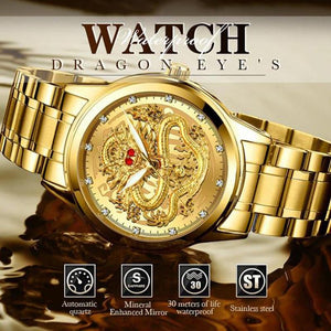 Fashionable Embossed Golden Dragon Watch