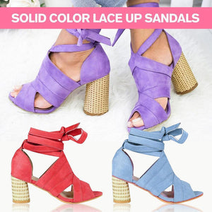 Casual Solid Color Lace Up High Heel Sandals