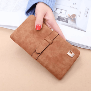 Women Drawstring Nubuck Leather Zipper Two Fold Wallet