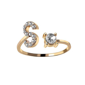 A-Z Letter Gold Color Metal Adjustable Opening Ring