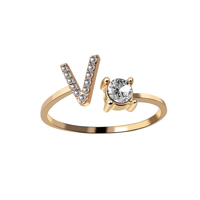 A-Z Letter Gold Color Metal Adjustable Opening Ring