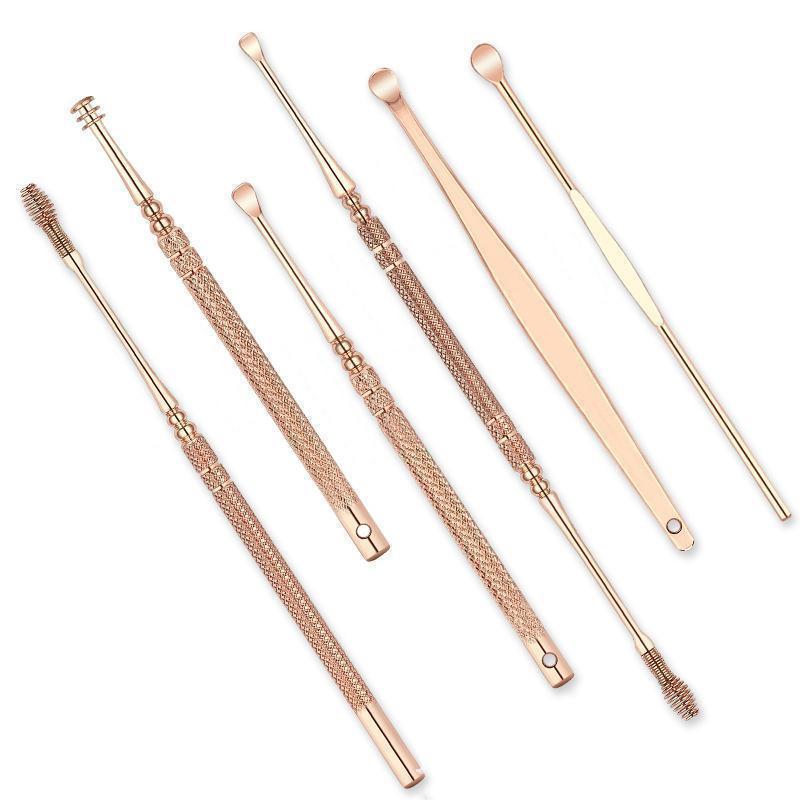 6pcs set Stainless Steel Ear Pick Ear Wax Remover Cleaner Tool Rose Gold