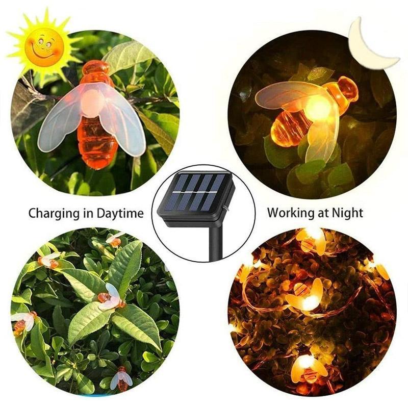 Solar-Powered LED Bee String Lights