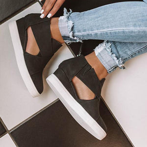 Women's Cut-Out Wedge Sneakers Back Zipper Shoes