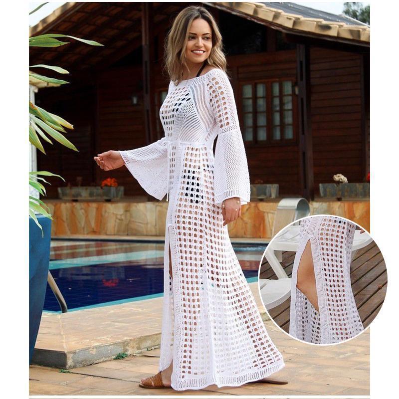 Beach Skirt Long-sleeved Bikini Outer - White