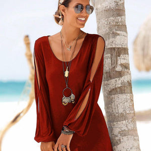 Round Neck Slit Sleeves Shift Dress