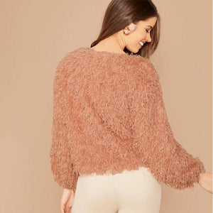 Round Neck Fluffy Pullover