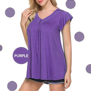 Women's V Neck Pleated Tunic Tops