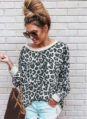 Leopard Streetwear Round Neckline Sweatshirts TOPS.FL