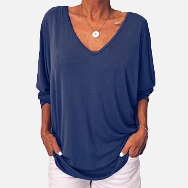 3/4 Sleeve Back Buttons V Neck Tops