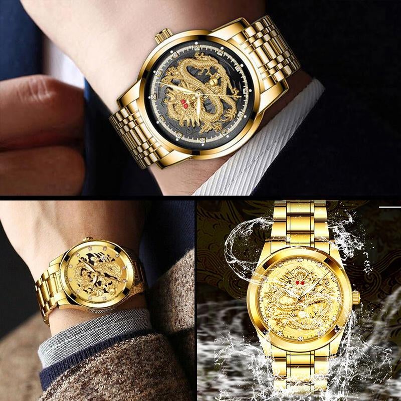 Fashionable Embossed Golden Dragon Watch