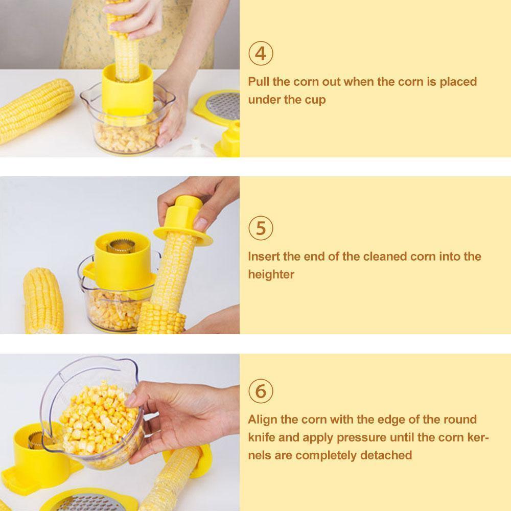 Cob Corn Stripper With Built-In Measuring Cup And Grater