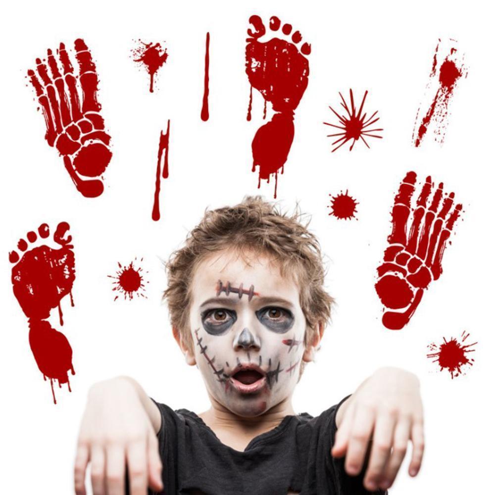 Halloween blood hand footprints wall stickers