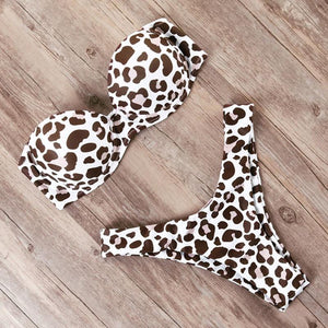 Leopard bikini set push up swimsuit female summer