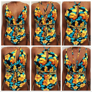 Women Multi-Flower Printed One Pieces Bikini