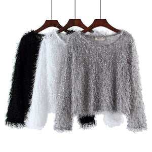 Round Neck Fluffy Pullover