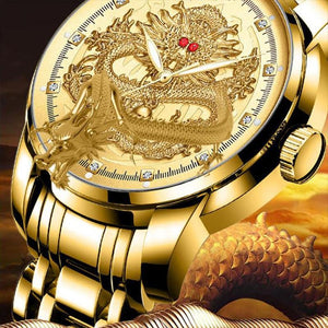 Fashionable Embossed Golden Dragon Watch