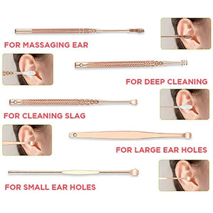 6pcs set Stainless Steel Ear Pick Ear Wax Remover Cleaner Tool Rose Gold