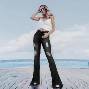 Denim High-waist Ripped Trousers