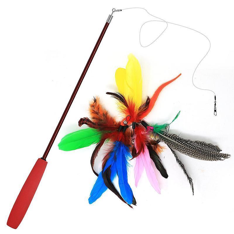 Feather Teaser Cat Toy Retractable Cat Feather Toy Wand