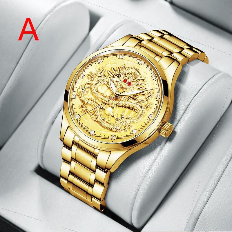 Fashionable Embossed Golden Dragon Watch