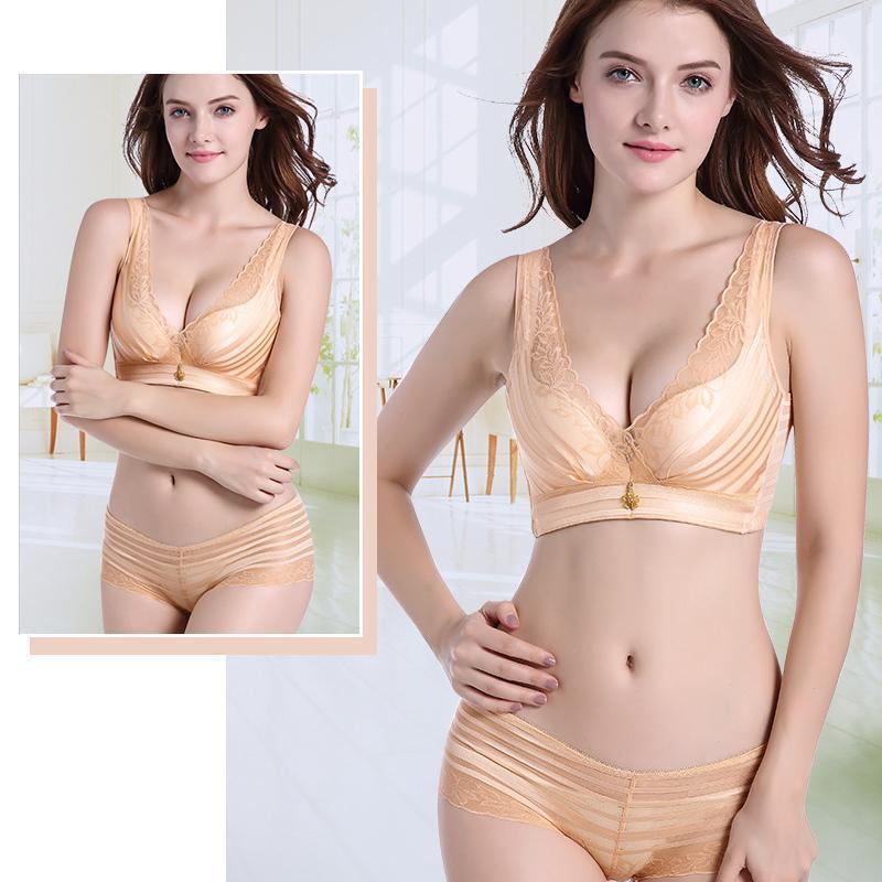 Stripes Lace Push-Up Seamless Breathable Zipper Bra