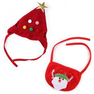 Christmas decoration pet hat and bib