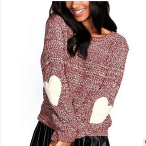 Women Casual Heart Long Sleeve Jumper Knitted Sweater