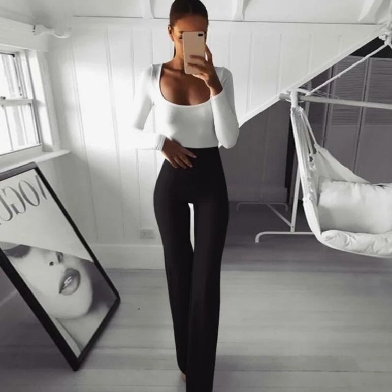 Women High Waist Long Pants OL Ladies