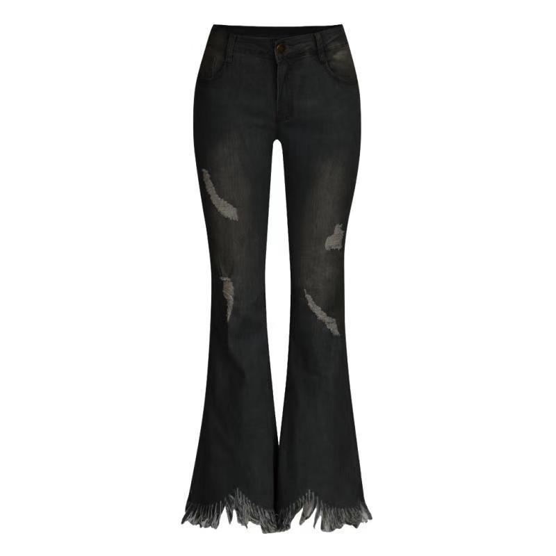 Denim High-waist Ripped Trousers