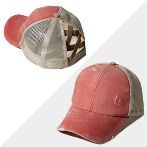 New Mesh Cross Outout Ponytail Baseball Cap