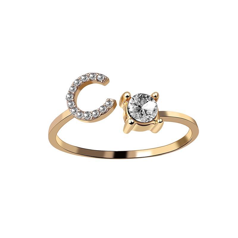 A-Z Letter Gold Color Metal Adjustable Opening Ring