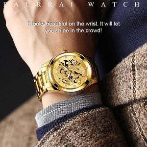 Fashionable Embossed Golden Dragon Watch