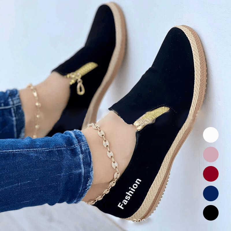 Women's Solid Color Zipper Casual Shoes