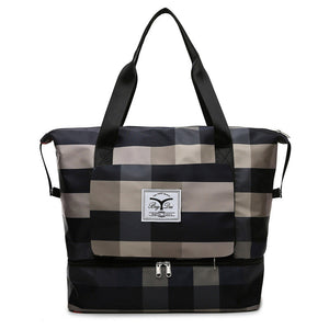 Large ladies Weekender Nylon striped Travel Bag, Tote Bag With zip pocket