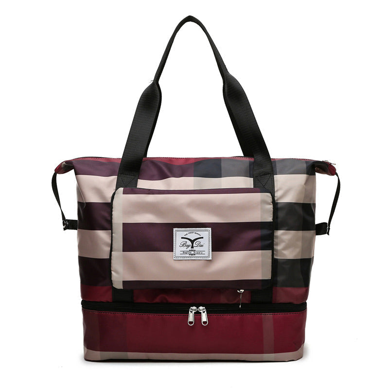 Large ladies Weekender Nylon striped Travel Bag, Tote Bag With zip pocket