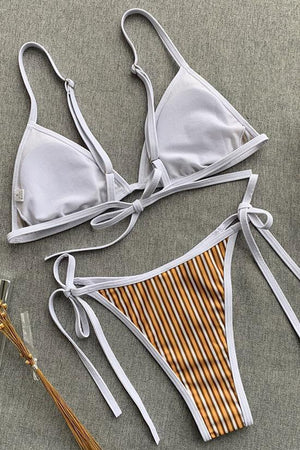 New Tied Side String Triangle Brazilian Bikini Swimsuit in Striped.MC